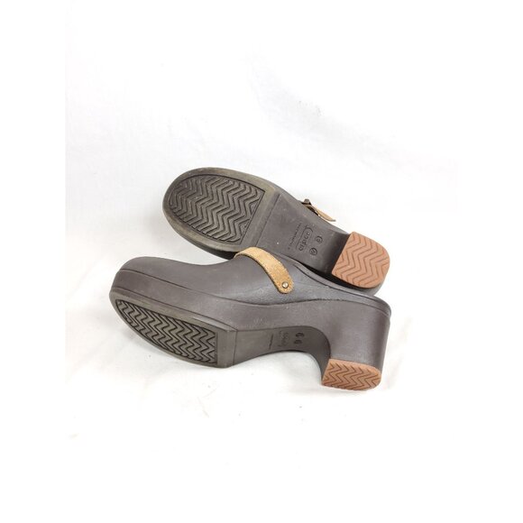 Crocs Womens Size 8 Brown Rubber & Suede Heeled Clogs With Adjustable Strap - Picture 6 of 6